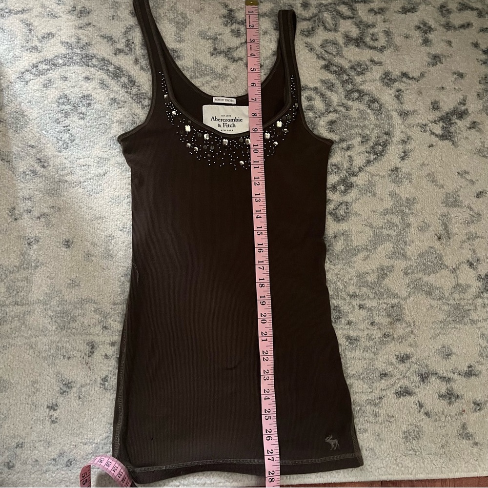 VTG Y2K Abercrombie & Fitch Long Beaded Stretch Tank Top M Brown Elena Gilbert - Picture 7 of 7
